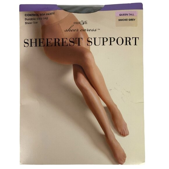 JCPenney East 5th Pantyhose Queen Tall Smoke Grey Sheerest Support Control Top - Picture 1 of 3